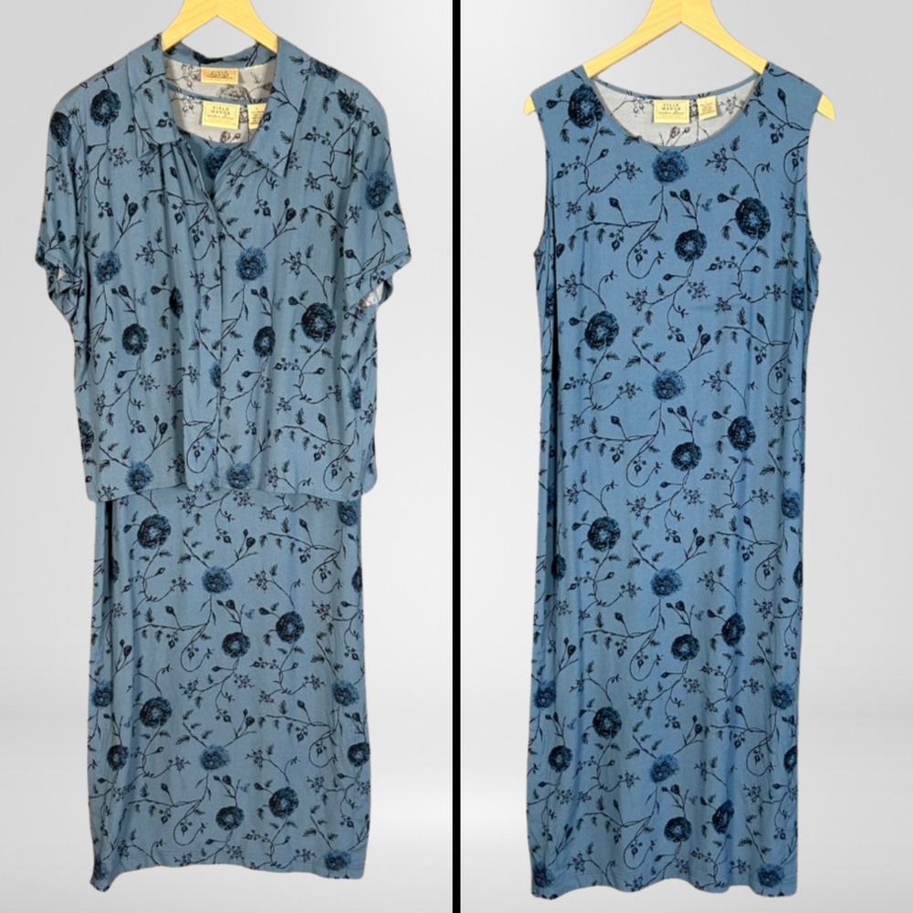 Vtg 90s Field Manor Womens Floral Midi Dress & Jacket Size L Cottagecore Modest